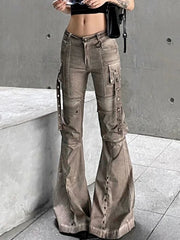 Cargo Flared Jeans Oversize Pocket Low Waist Denim Pants