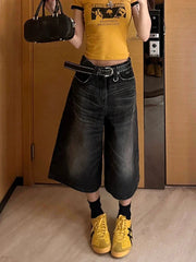 Calf-Length Shorts Jeans Streetwear Vintage Oversize Wide Leg Denim Pants