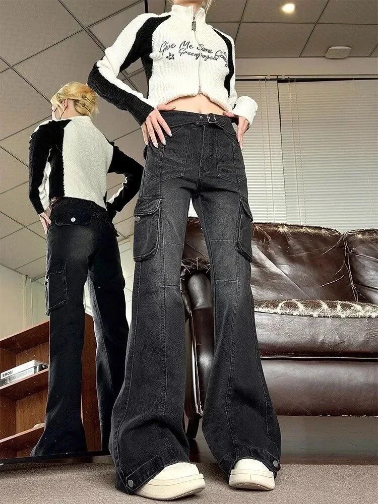 Streetwear Baggy High Waist Denim Pants Y2k Kpop Wide Leg Pants