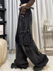 Cargo Jeans Vintage Baggy Pocket Slouchy Wide Leg Denim Pants