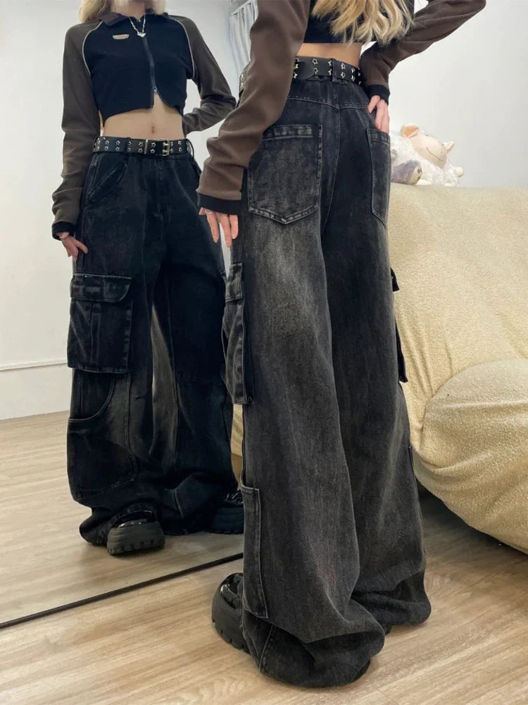 Cargo Jeans Vintage Baggy Pocket Slouchy Wide Leg Denim Pants
