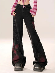 High Waist Jeans Y2k Baggy Butterfly Tie Dye Punk Wide Leg Denim Pants