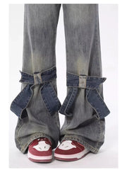 Denim Y2k Loose Bow Straight High Waist Pants Streetwear Wide Leg Pants