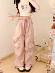 Cargo Pants Blue Y2K Loose Pocket Embroidery Wide Leg Sport Pants