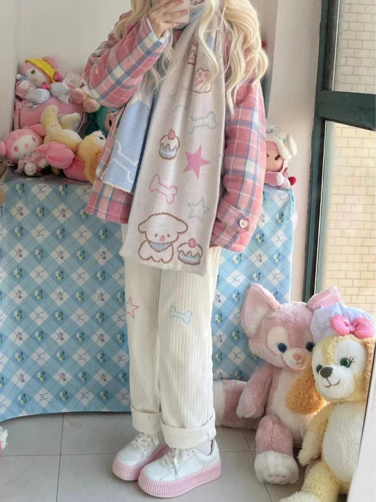 Harajuku Corduroy Pants Sweet Cute Wide Leg Pants
