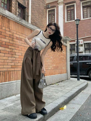 Waist Y2k Baggy Belt Pleated Wide Leg Sport Streetwear Pants