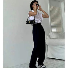 Khaki Wide Leg Pantsuit Classic Vintage Palazzo Office Elegant Trouser Work Pants