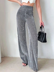 Vintage High Waist Stretch Wide Leg Glitter Rhinestone Bling Diamond Pants