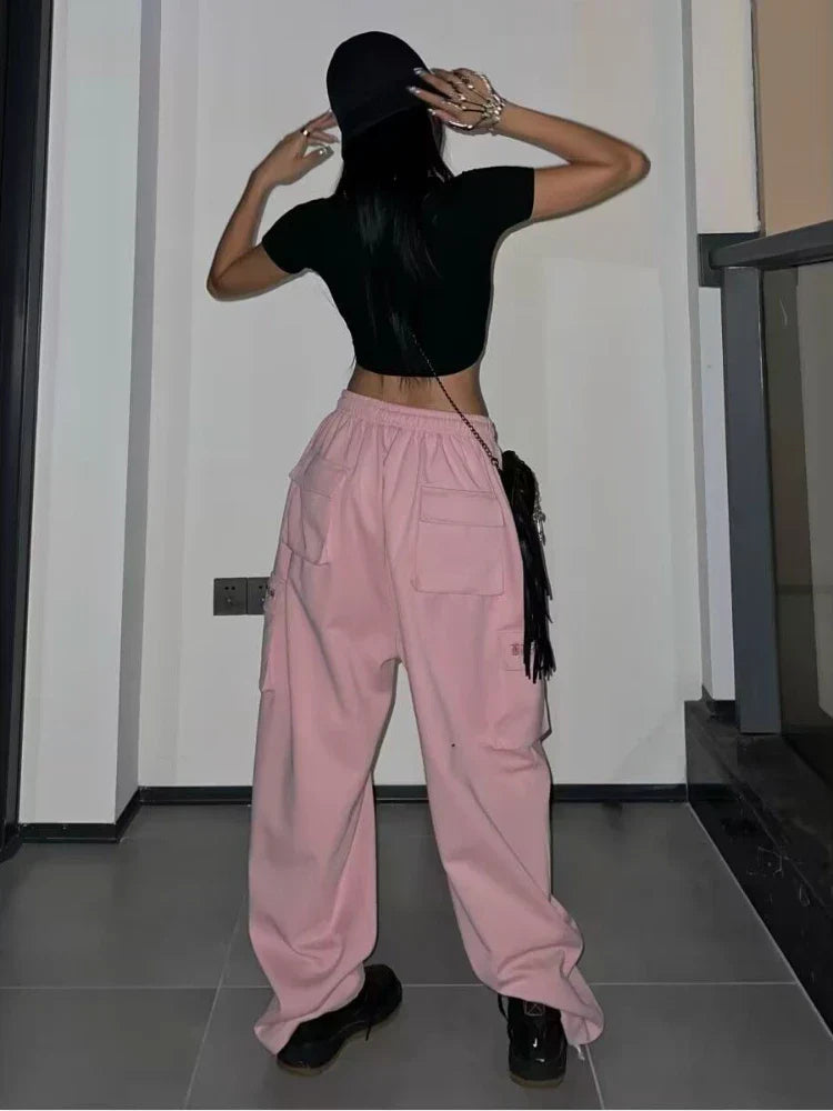 Cargo Pants Hip Hop High Waist Baggy Wide Leg Trousers Y2k Streetwear Pants
