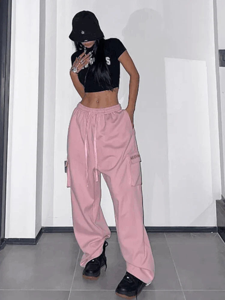 Cargo Pants Hip Hop High Waist Baggy Wide Leg Trousers Y2k Streetwear Pants