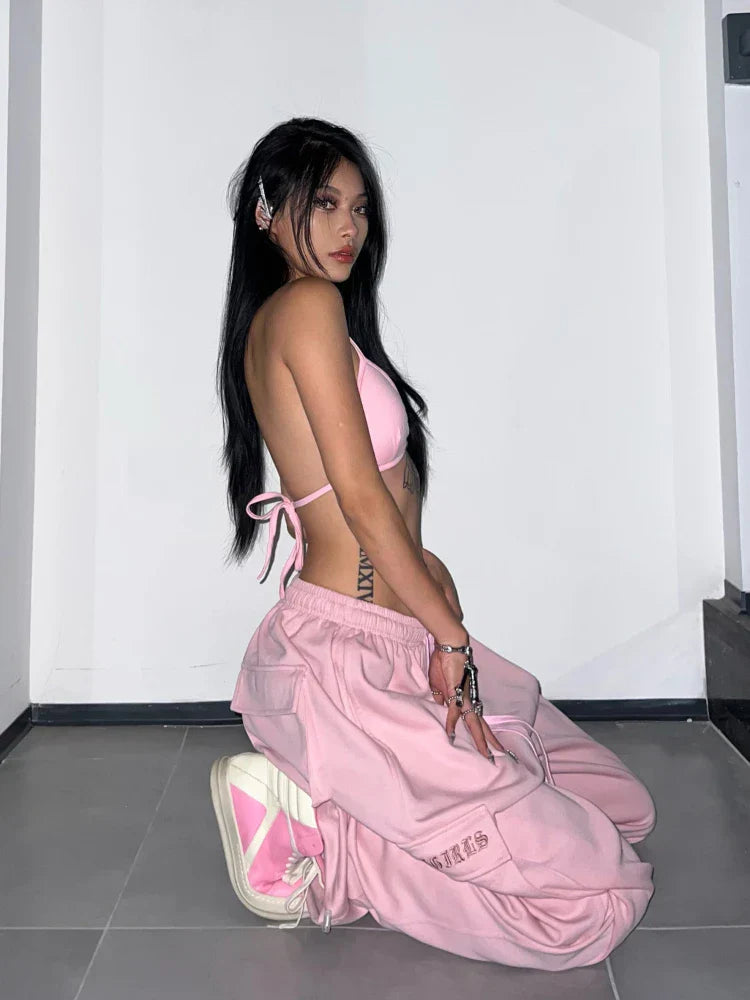 Cargo Pants Hip Hop High Waist Baggy Wide Leg Trousers Y2k Streetwear Pants