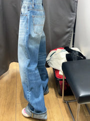 Retro Denim Blue Jeans High Waist Wide Leg Straight Y2k Pants