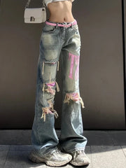 Ripped Jeans Baggy Vintage Wide Leg Straight Denim Pants