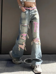 Ripped Jeans Baggy Vintage Wide Leg Straight Denim Pants