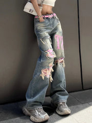 Ripped Jeans Baggy Vintage Wide Leg Straight Denim Pants