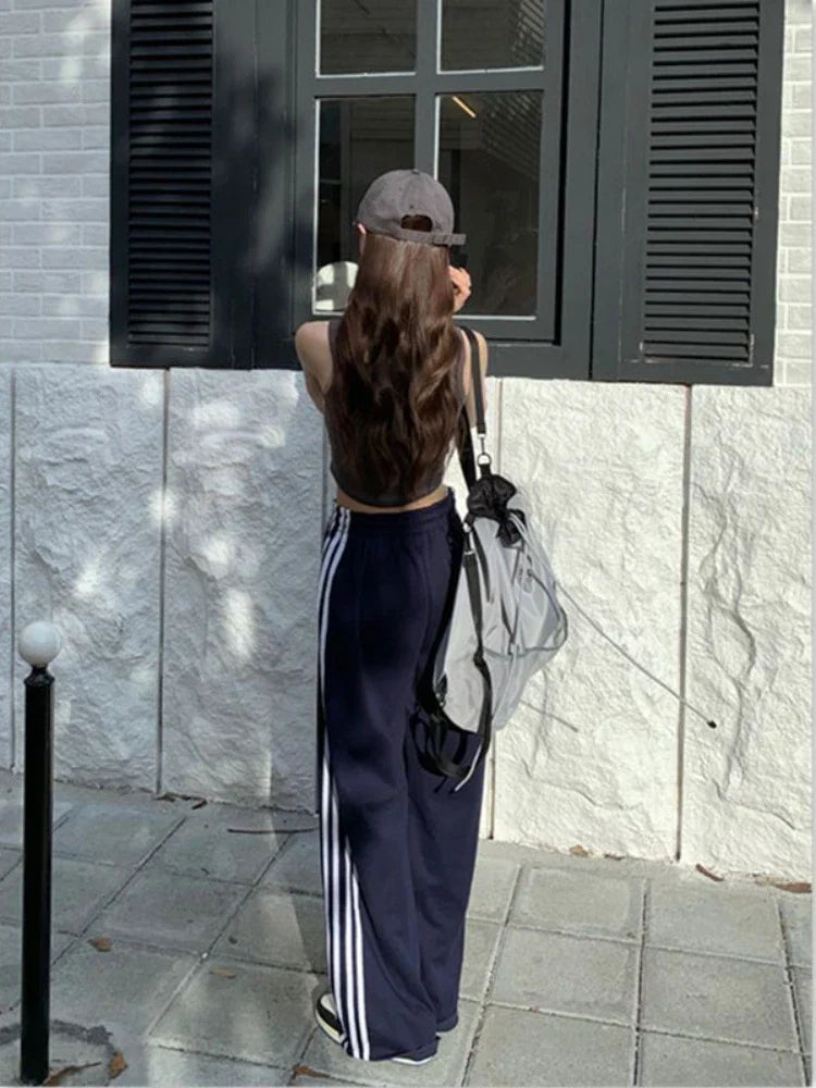 Sports Pants For Fashion Stripe Patchwork Wide Leg Pants