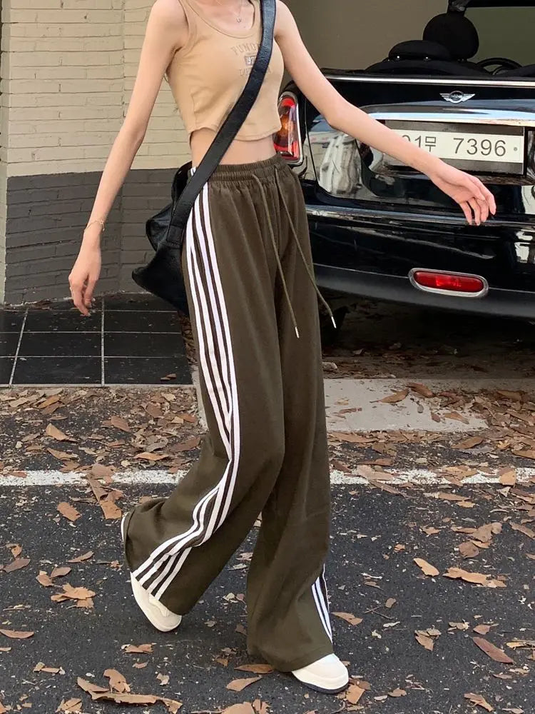 Sports Pants For Fashion Stripe Patchwork Wide Leg Pants