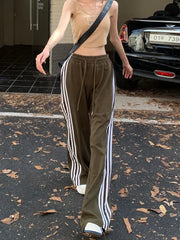 Sports Pants For Fashion Stripe Patchwork Wide Leg Pants