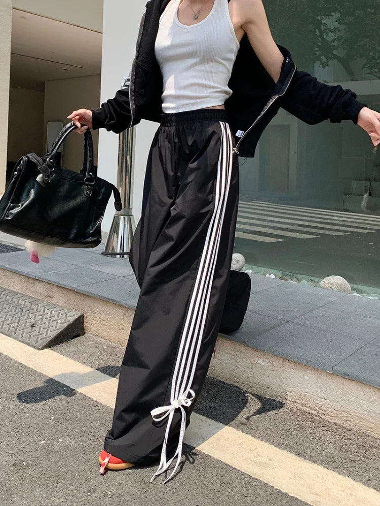 Sports Baggy Pants Y2k Fashion Cutecore Bow Straight Wide Leg Pants