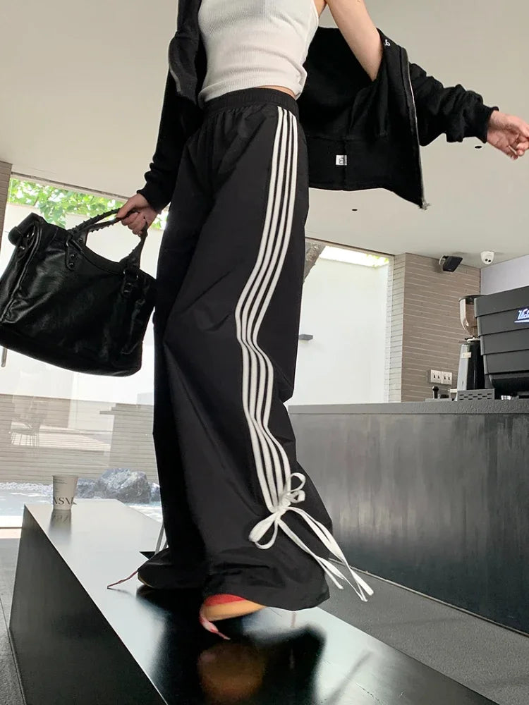 Sports Baggy Pants Y2k Fashion Cutecore Bow Straight Wide Leg Pants