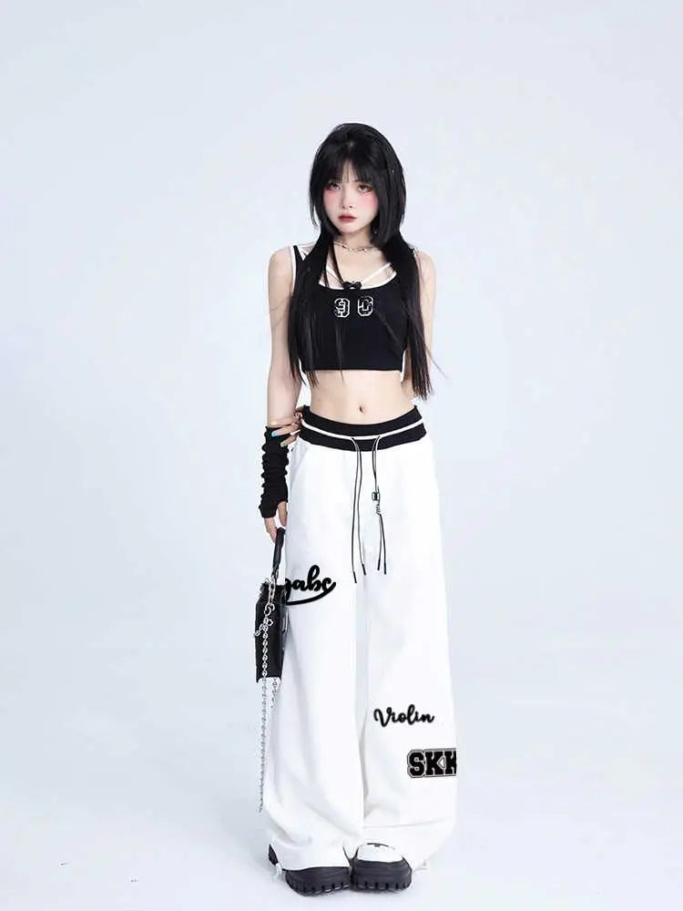 Sports Pants Hip Hop Baggy Letter Pattern Wide Leg Jogging Pants