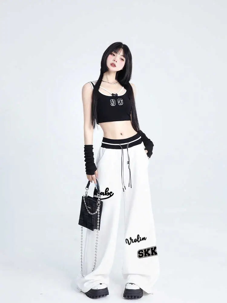 Sports Pants Hip Hop Baggy Letter Pattern Wide Leg Jogging Pants