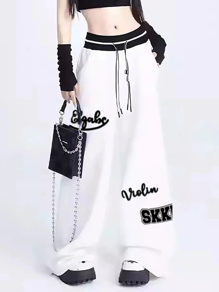 Sports Pants Hip Hop Baggy Letter Pattern Wide Leg Jogging Pants