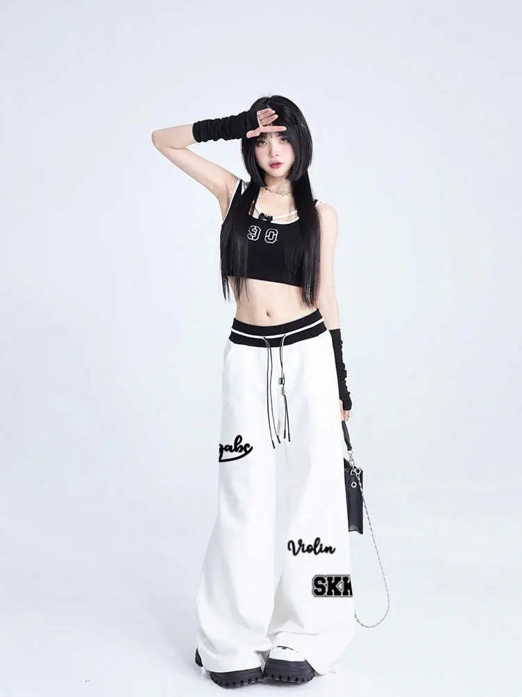 Sports Pants Hip Hop Baggy Letter Pattern Wide Leg Jogging Pants