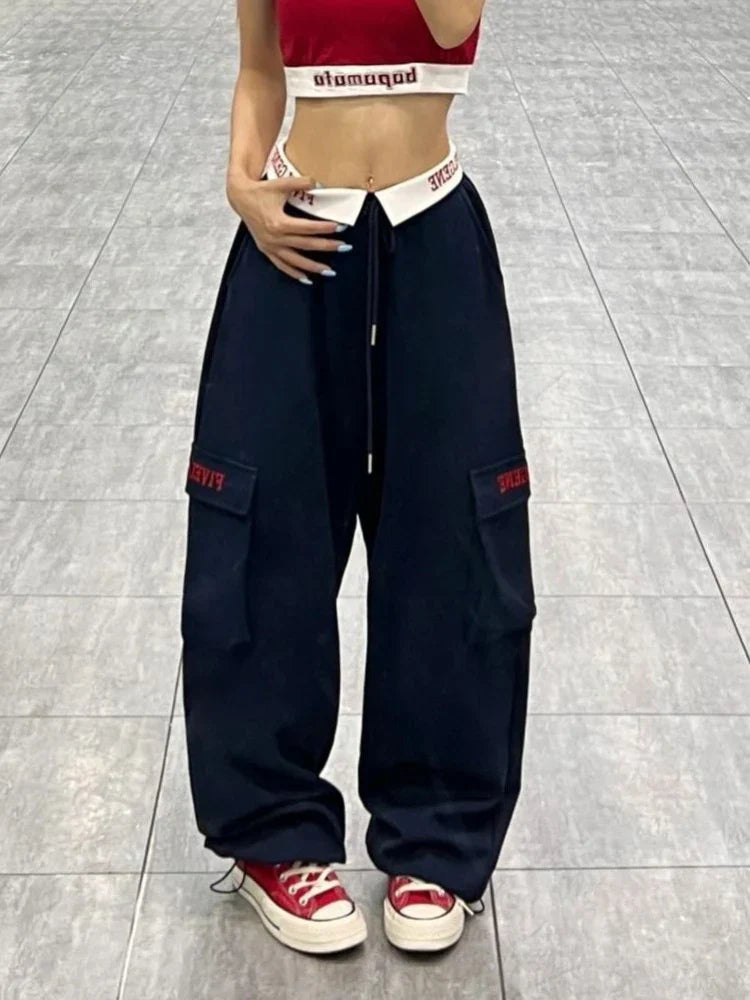 Y2k Cargo Pants Woman Sports Wide Leg Hip Hop Vintage Embroidery Pants