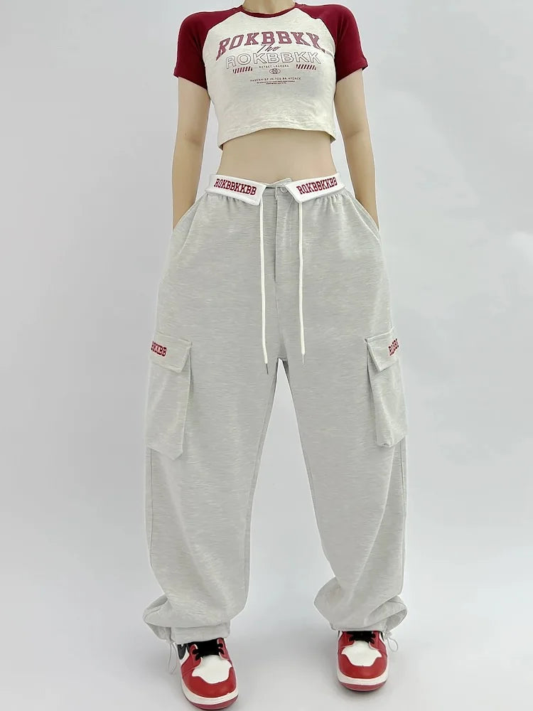 Y2k Cargo Pants Woman Sports Wide Leg Hip Hop Vintage Embroidery Pants
