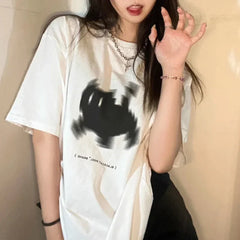 Short Sleeve Basic Streetwear Harajuku Gothic O Neck WomenT-shirt