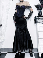 Vintage Elegant Trumpet Mall Goth Florals Patchwork High Waist Aesthetic Fairycore Skirt