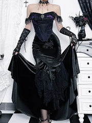 Vintage Elegant Trumpet Mall Goth Florals Patchwork High Waist Aesthetic Fairycore Skirt
