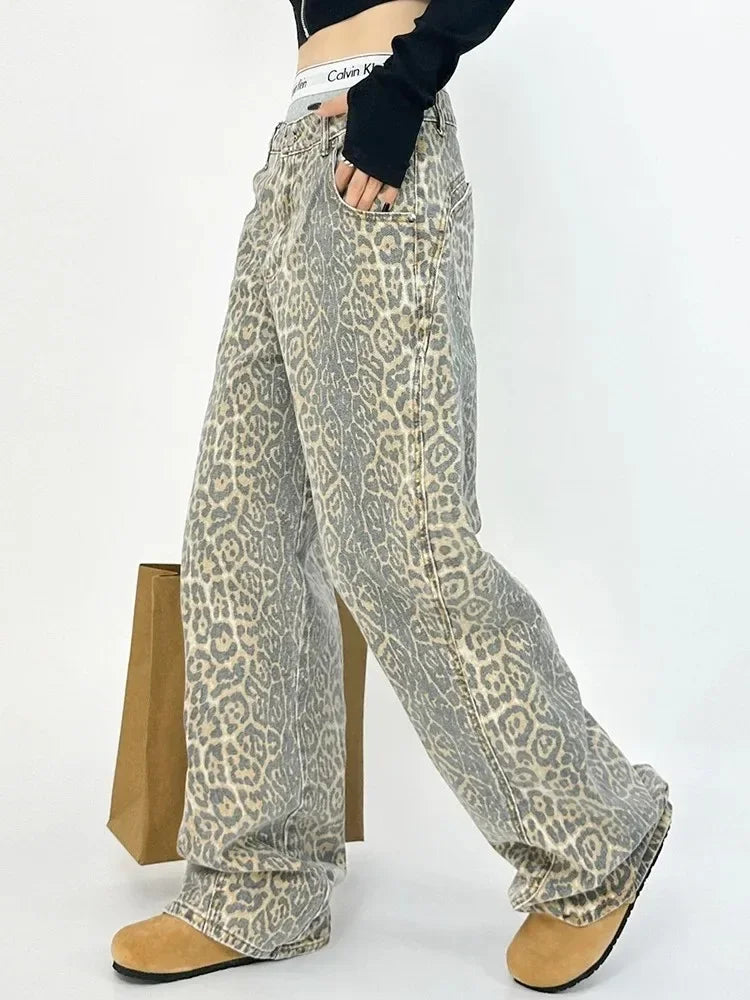American Baggy Leopard Print Wide High Waisted Oversized Hip Hop Trouser
