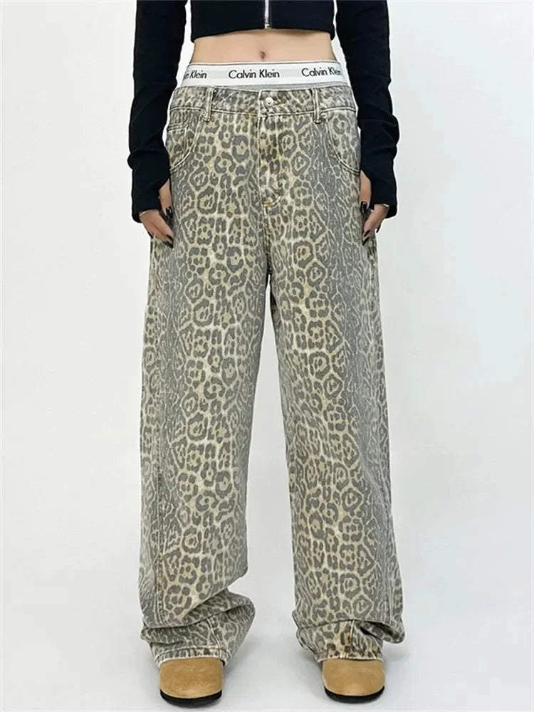 American Baggy Leopard Print Wide High Waisted Oversized Hip Hop Trouser