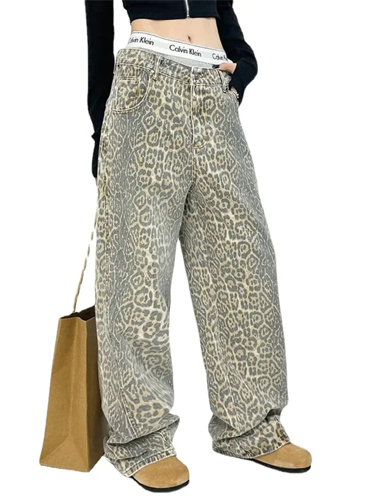 American Baggy Leopard Print Wide High Waisted Oversized Hip Hop Trouser