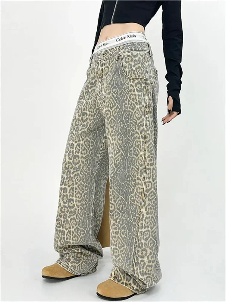 American Baggy Leopard Print Wide High Waisted Oversized Hip Hop Trouser