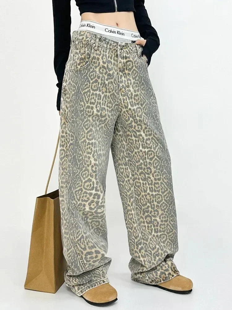 American Baggy Leopard Print Wide High Waisted Oversized Hip Hop Trouser