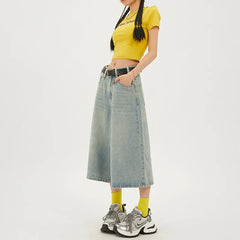 Wash Cropped Rise Denim Short Pants Wide Leg Straight Jeans