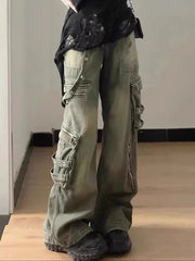 American Retro Cargo Wide Leg Fashion Street Denim Jeans