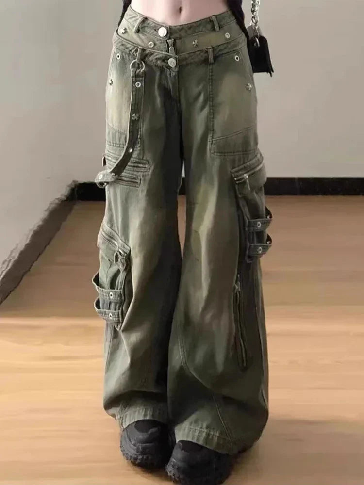 American Retro Cargo Wide Leg Fashion Street Denim Jeans