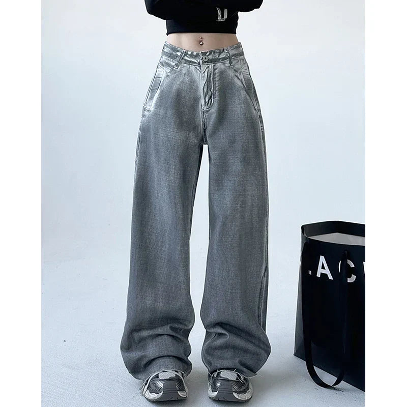 American Vintage Streetwear High Waist Straight Denim Pants