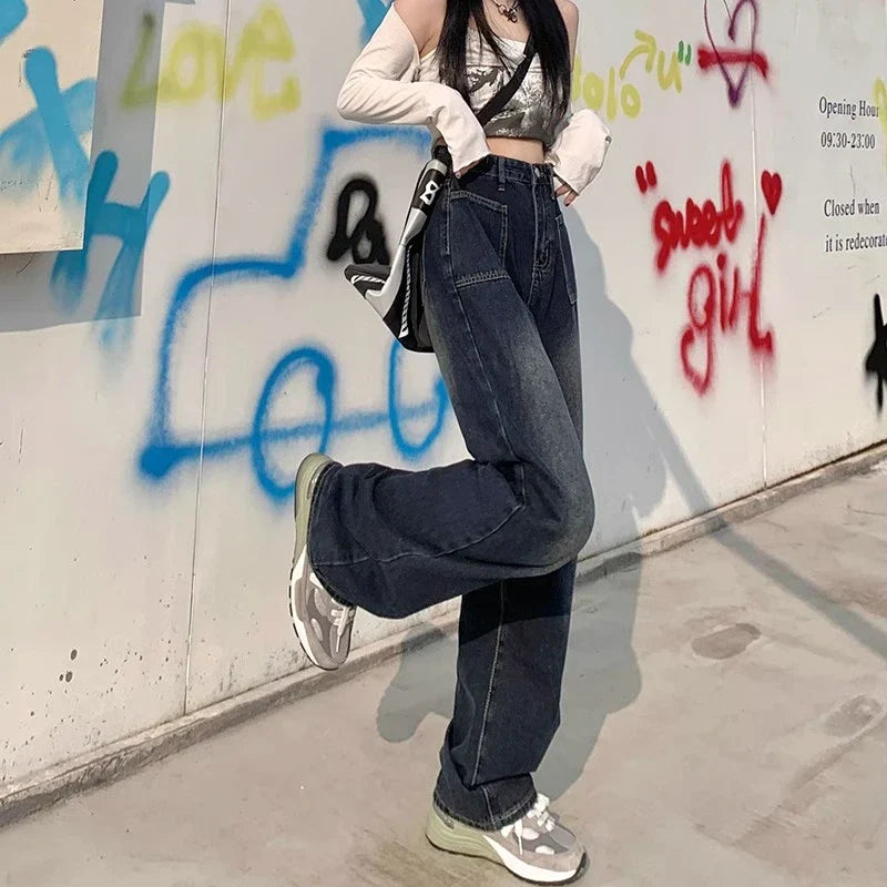 High Street Hot Pants Straight Thin Wide-Legged Drag Pants New Jeans