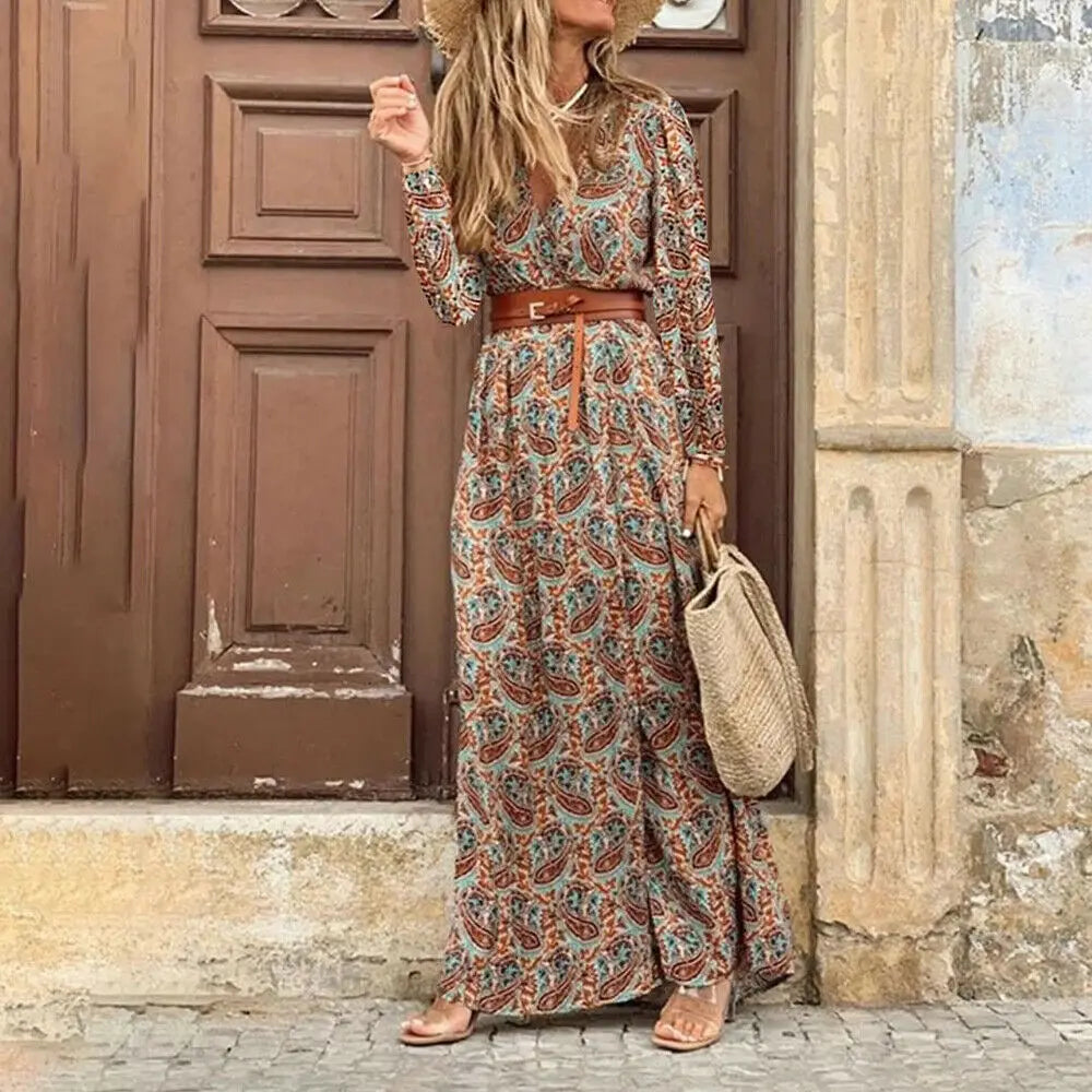 Winter Elegant Long Sleeve Split Casual Boho Dress