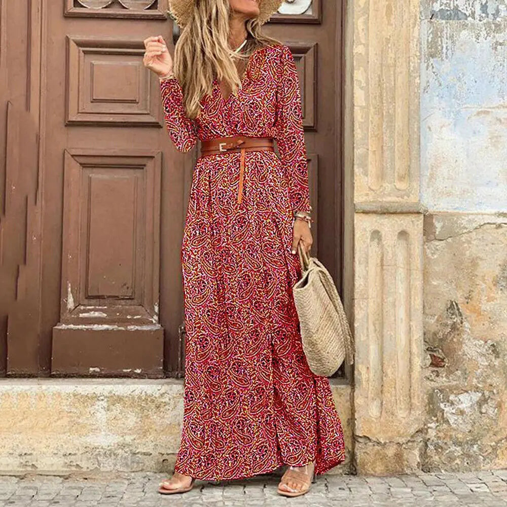 Winter Elegant Long Sleeve Split Casual Boho Dress