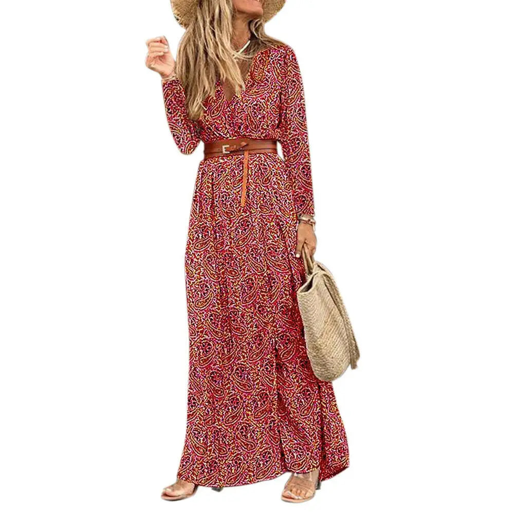 Winter Elegant Long Sleeve Split Casual Boho Dress