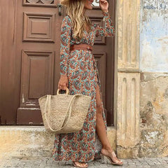Winter Elegant Long Sleeve Split Casual Boho Dress