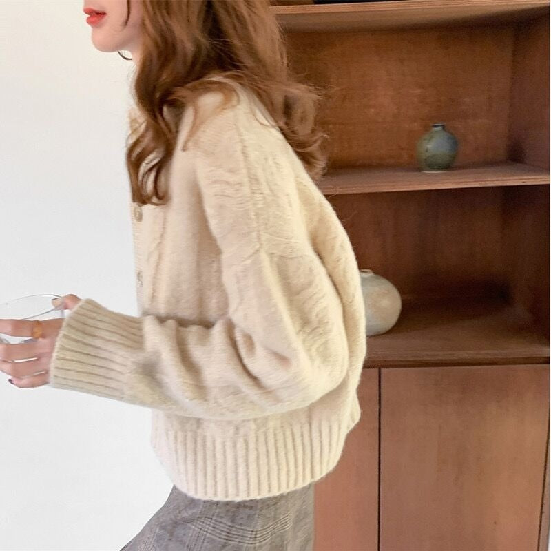 Elegant Warm Sweater Cardigan Fashion Loose Thick V-neck Knitted Sweater