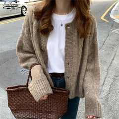 Elegant Warm Sweater Cardigan Fashion Loose Thick V-neck Knitted Sweater
