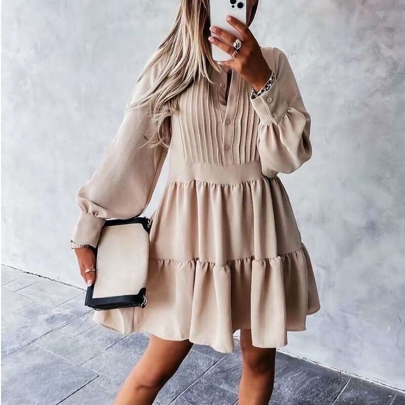 O Neck Button Draped Party A-Line Mini Dress
